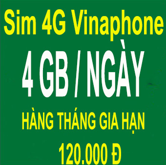 Sim Vinaphone 4G khuyến mãi 4GB/Ngày, hàng tháng gia hạn 120.000đ